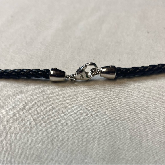 TIFFANY & CO MENS VINTAGE STERLING  NECKLACE BRAIDED BLACK LEATHER 18-1/2” NEW - Picture 3 of 7
